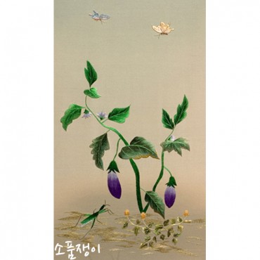 가지-초충도8폭중1폭,자수재료